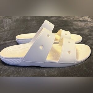 Women’s 9/Mens 7 white Croc sandals